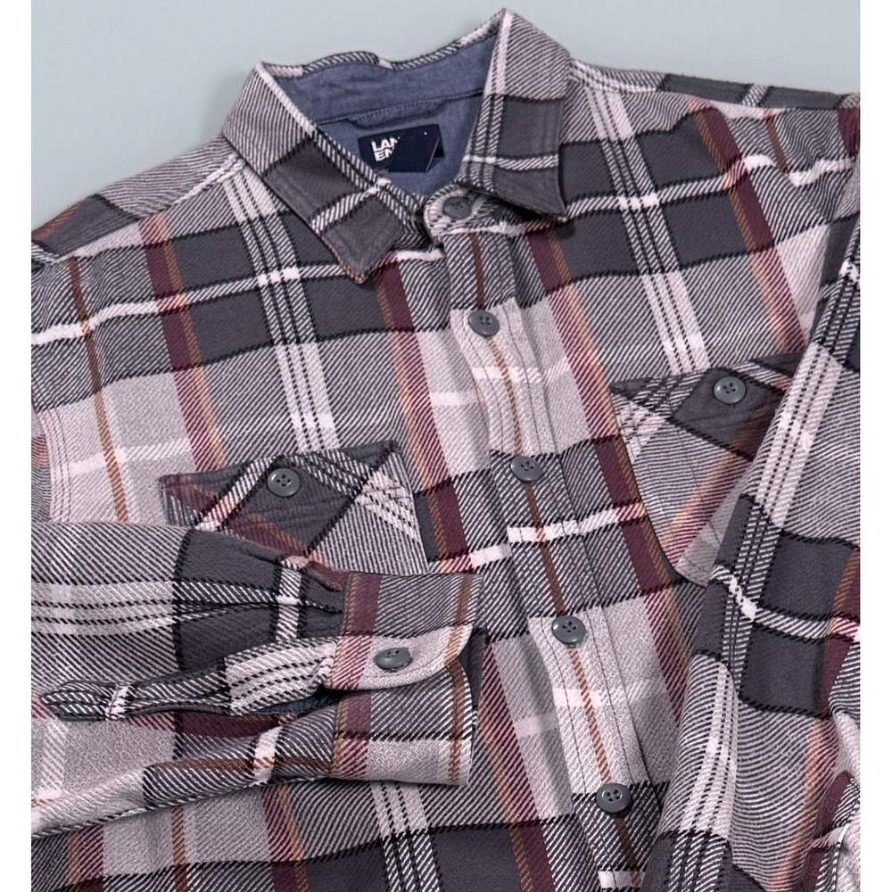 Lands' End Mens L 16-16.5 Plaid Flannel Rugged Work Shirt Traditional Fit Cotton